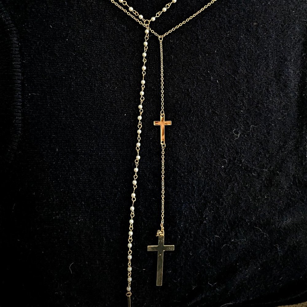 Pearl and Gold Triple Necklace (Faux) - Picture 5 of 5